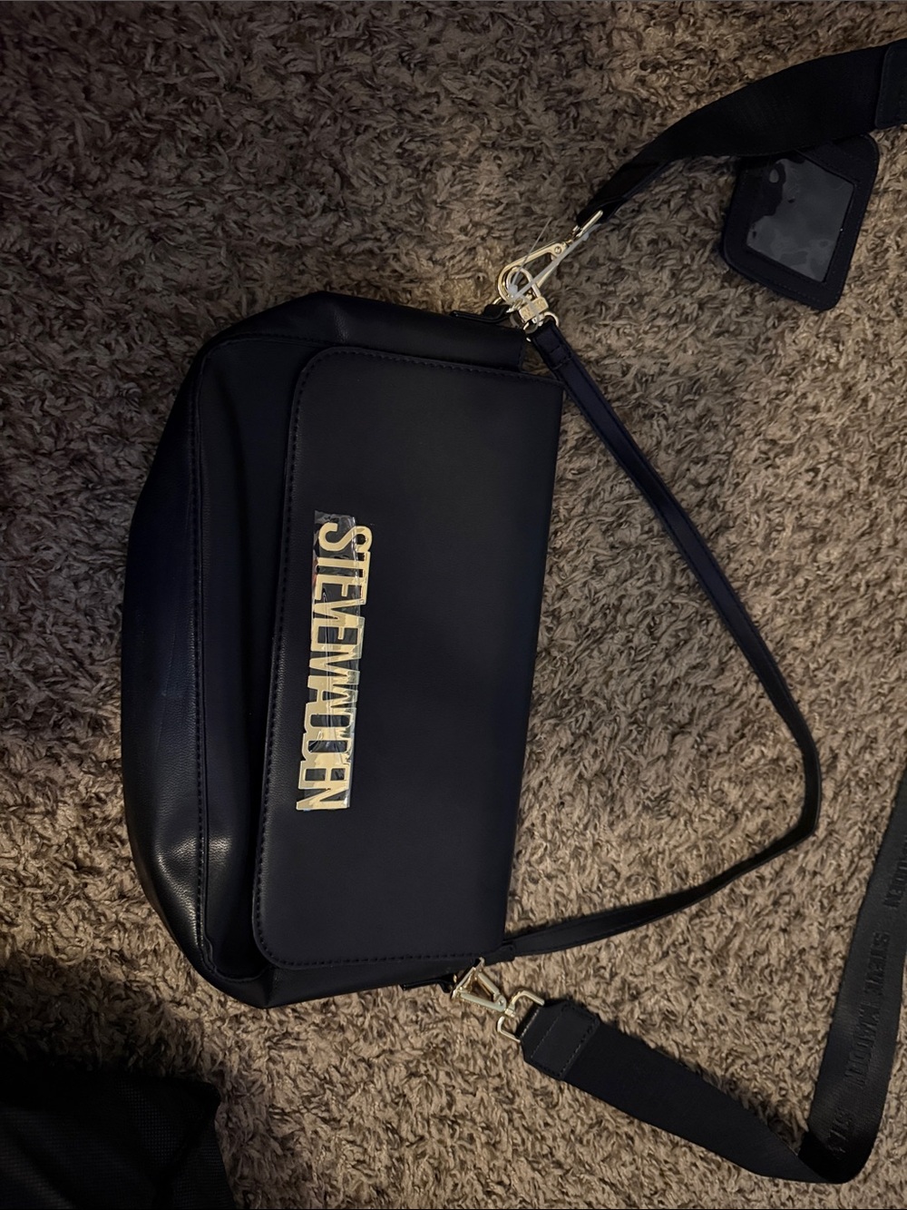 Steve Madden Black Messenger Bag with Gold Logo
